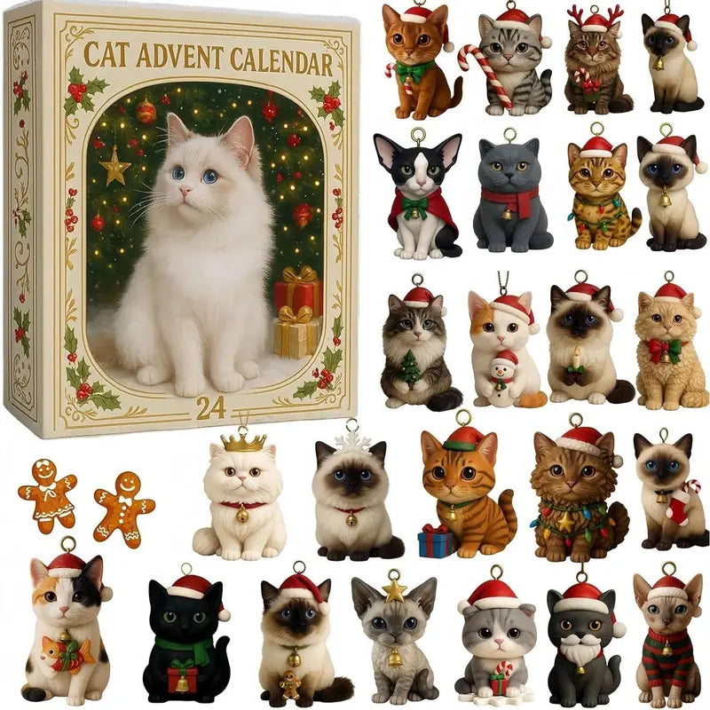 Holiday advent calendar with 24 festive cats
